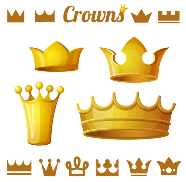 illustrations, cliparts, dessins animés et icônes de ensemble 2 de couronnes d’or royal isolé sur blanc - couronne solaire