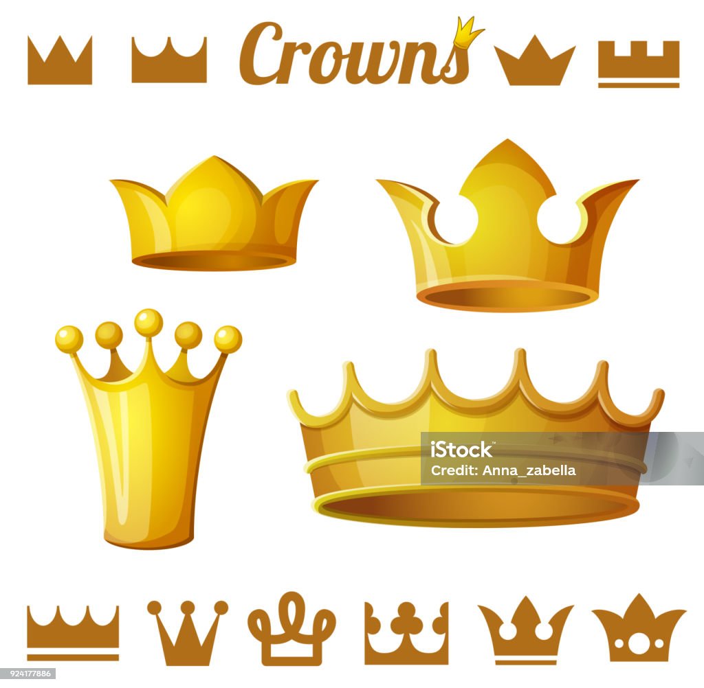 Set 2 of royal gold crowns isolated on white Set 2 of royal gold crowns isolated on white. Vector illustration. Crown - Headwear stock vector