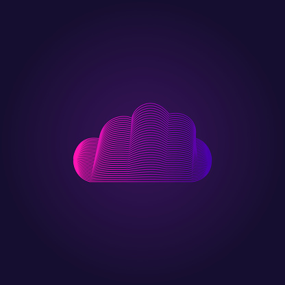 Cloud icon in trendy colors on ultra violet background. Line art style. Cloud data symbol. UI element design. Vector illustration, EPS10.