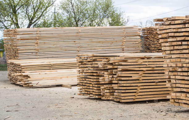istock Storage of processed wood in stacks. 924194442