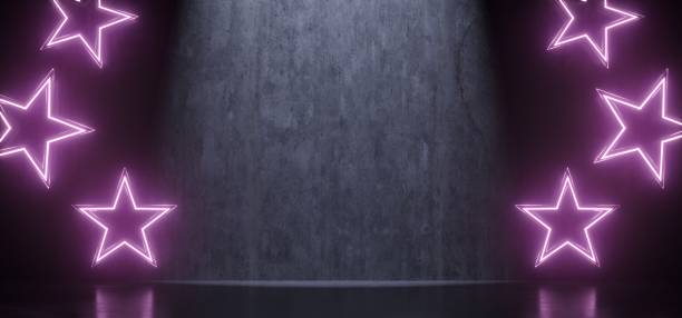 istock Realistic Concrete Room With Star Neon Lights 924201154