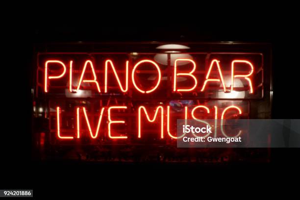 Neon Light Piano Bar Live Music Stock Photo - Download Image Now - Neon Lighting, Old-fashioned, Retro Style