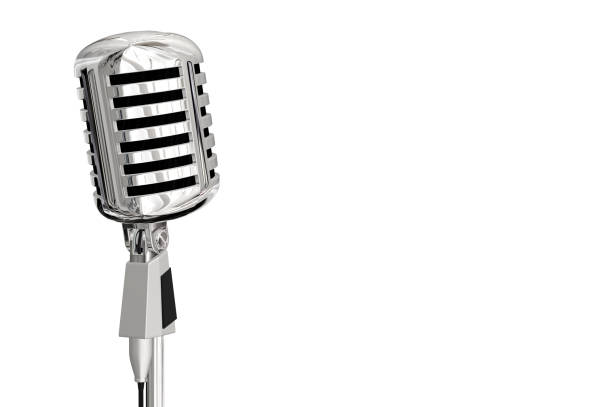 istock Rear view of a chrome vintage microphone on a white background 924207240