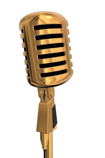 istock Rear view of a gold vintage microphone on a white background 924207244
