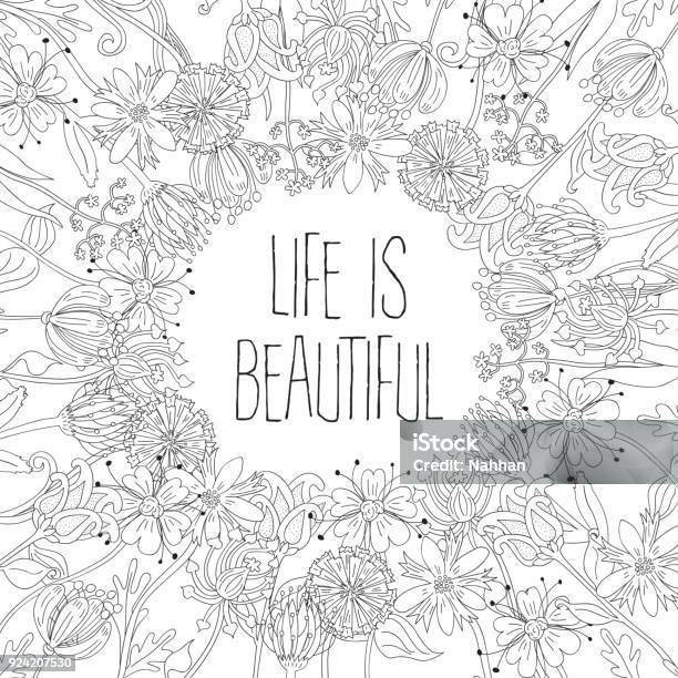 Floral Frame Stock Illustration - Download Image Now - Coloring, Page, Flower