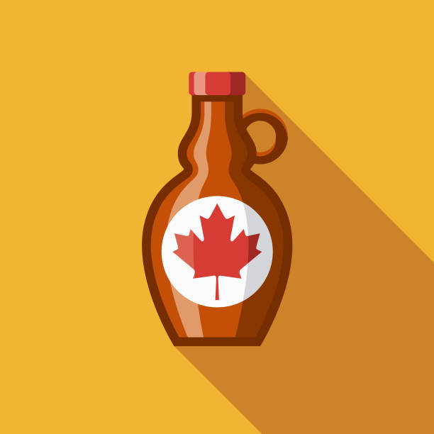 ilustrações, clipart, desenhos animados e ícones de xarope de maple design plano ícone canadense com sombra do lado - syrup bottle canadian culture canada