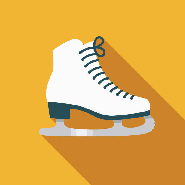 아이스 스케이트 플랫 디자인 측면 그림자와 함께 캐나다 아이콘 - 아이스 스케이팅 stock illustrations
