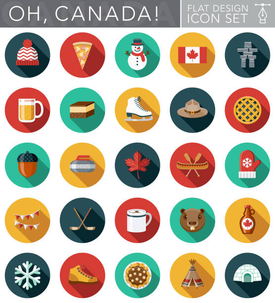 ilustrações, clipart, desenhos animados e ícones de design plano conjunto de ícones de canadá com sombra do lado - canadian flag maple leaf canada computer icon