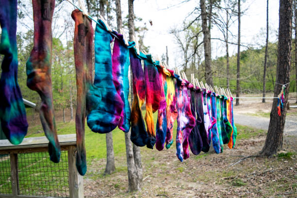 istock Tie-Dyed Socks Hanging on the Line 924211990