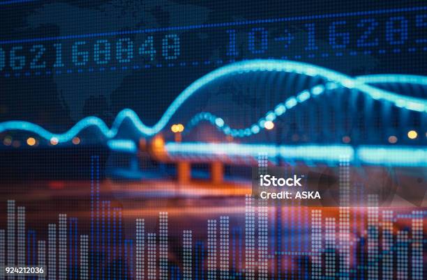 Stock Market Exchange On A Skyscraper In Dubai Background Stock Photo - Download Image Now