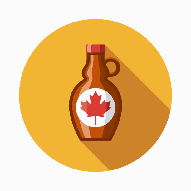 ilustrações, clipart, desenhos animados e ícones de xarope de maple design plano ícone canadense com sombra do lado - syrup bottle canadian culture canada