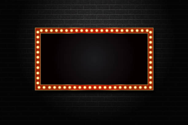 Vector realistic isolated retro rectangle neon billboard for decoration and covering on the wall background. Vector realistic isolated retro rectangle neon billboard for decoration and covering on the wall background. movie borders stock illustrations