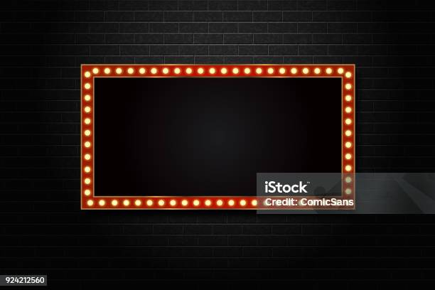 Vector Realistic Isolated Retro Rectangle Neon Billboard For Decoration And Covering On The Wall Background Stock Illustration - Download Image Now