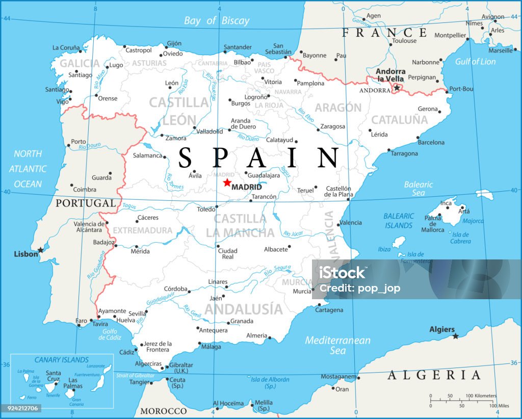 Map of Spain - Vector Map of Spain - Vector illustration Map stock vector