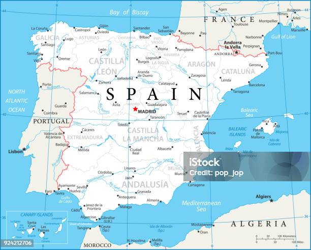 Map Of Spain Vector Stock Illustration - Download Image Now - Map, Spain, Portugal