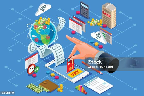 Billing Concept Or Web Payment Stock Illustration - Download Image Now - Financial Bill, Banking, Isometric Projection