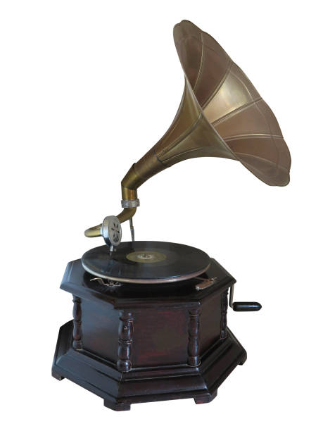 istock Vintage old gramophone record player isolated over white 924215492