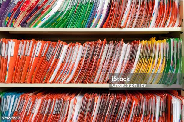 Medical Records On A Shelf Stock Photo - Download Image Now - Medical Record, File Folder, Filing Cabinet