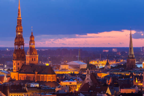 istock St. Peter Church and Riga Cathedral at sunset 924227964