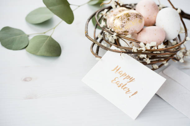 Easter Greeting card mock up stock photo
