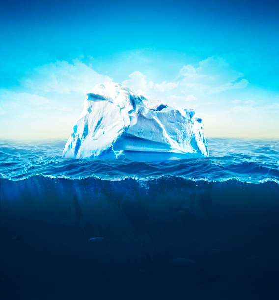 Photo of 3d Illustration of underwater iceberg with sea on background. Global Warming.