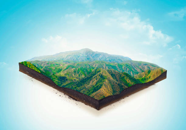 istock Isolated a cross section of ground with mountains and meadows. 924252712