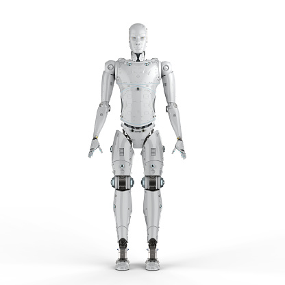 3d rendering humanoid robot full body on white background