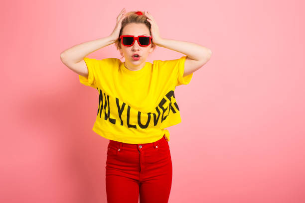 istock Blonde woman in bright clothes 924255302