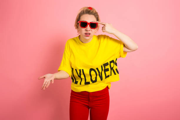 istock Blonde woman in bright clothes 924255388