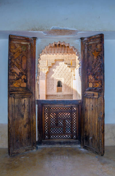 Interior of Ali Ben Youssef Madrassa in Marrakech, Morocco
