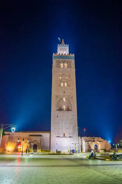 Photo of Koutoubia Mosque minaret in old medina  of Marrakesh, Morocco