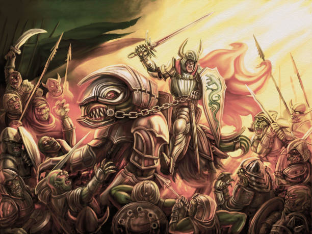 istock Epic battle of one warrior against the army of darkness 924270602