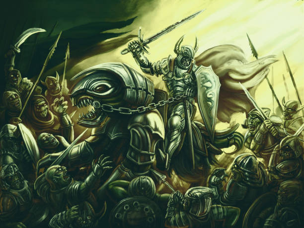 istock Warrior of light against an army of darkness 924270604