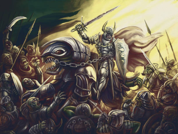 istock A knight on a dragon against an army of demons 924272644