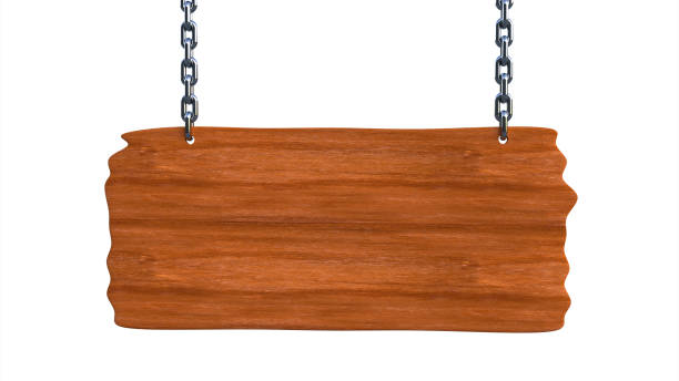 istock Sign wooden blank board hanging on chains and space for text 924276272