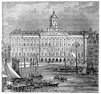 An image of The Thames and Somerset House in London  from an 1893 antique book \