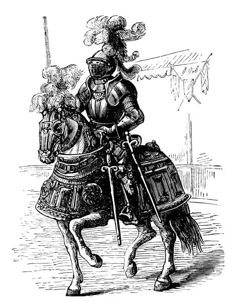 victorian engraving of a mounted medieval knight
