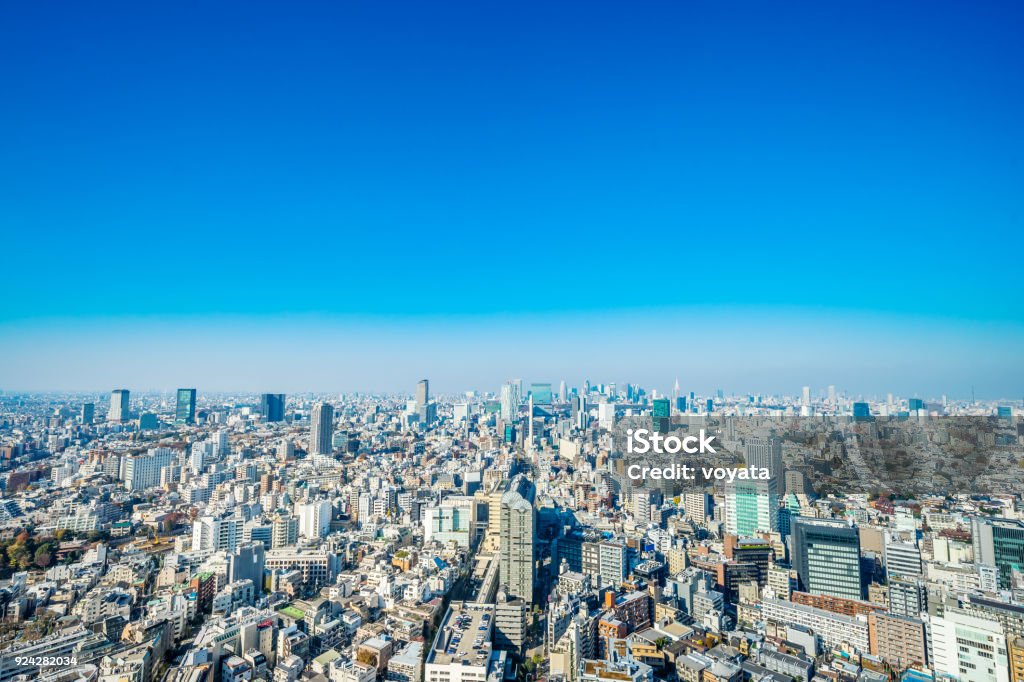 panoramic modern city skyline aerial view of Shinjuku area under blue sky in Yebisu, Tokyo, Japan Asia Business concept for real estate and corporate construction - panoramic modern city skyline aerial view of Shinjuku area under blue sky in Yebisu, Tokyo, Japan Tokyo - Japan Stock Photo