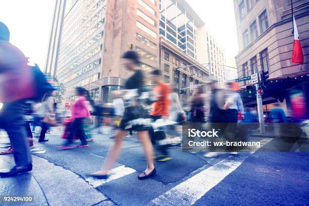 People Walking On The Streets Of Sydney City Stock Photo - Download Image Now - Sydney, Pedestrian, Crowd of People