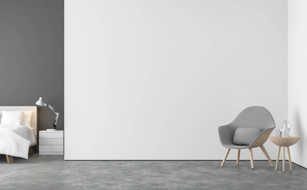 immagine di rendering 3d del soggiorno e della camera da letto in stile minimo - elegance luxury simplicity architecture foto e immagini stock