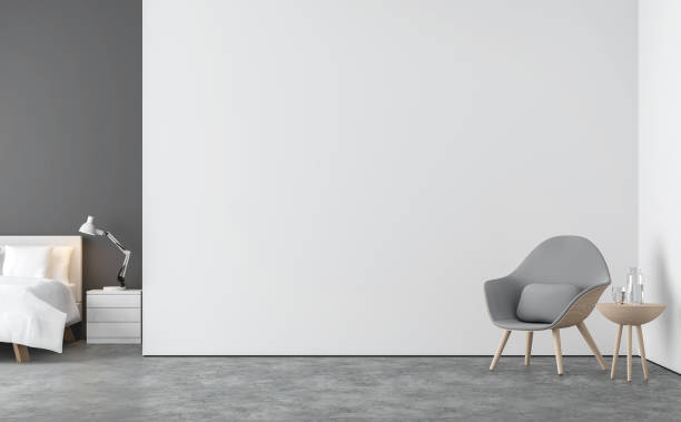 Minimal style  living room and bedroom 3d rendering image