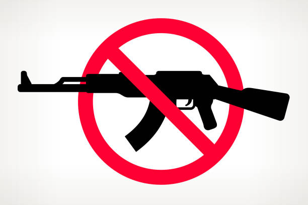 ilustrações de stock, clip art, desenhos animados e ícones de no gun violence vector poster - gun rifle weapon ak 47