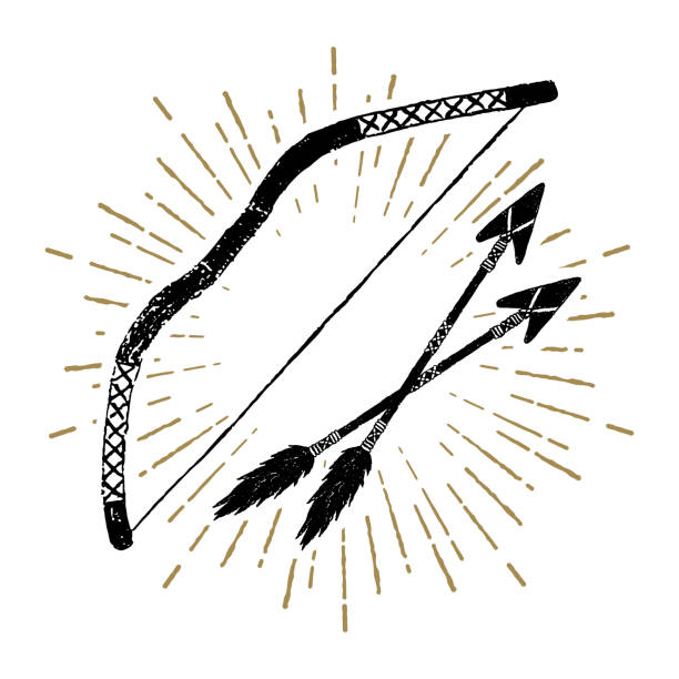 ilustrações, clipart, desenhos animados e ícones de mão tribal ícone de desenho com ilustração vetorial texturizada. - north american tribal culture arrow bow and arrow bow