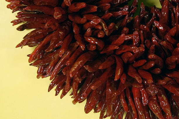 chili ristras kranz-text unten links - wreath chili pepper pepper ristra stock-fotos und bilder