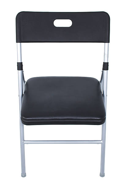 istock Black And Silver Folding Chair Over White 92431035