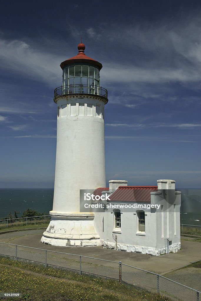 North Head Lighthouse in Washington State Historic North Head Lighthouse at Fort Canby State Park, Washington State. On the Pacific Ocean near the mouth of the Columbia River. Beacon Stock Photo