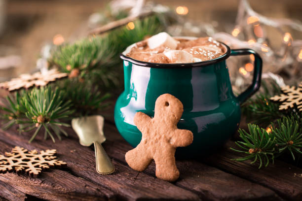 istock Enamel cup of hot cocoa with marshmallows on rustic wooden background 924311746