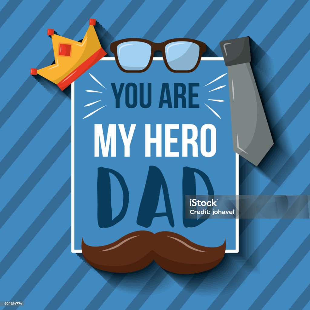 du är min hjälte pappa kort mustasch crown glasögon halsduk ränder bakgrund - Royaltyfri Bokstaven S Illustrationer