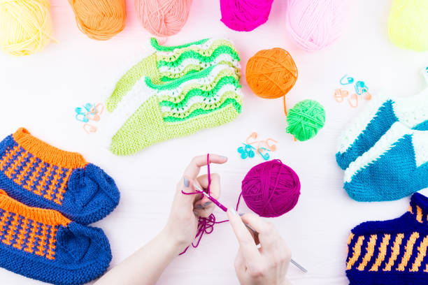 istock girl knits sock knitting needles 924314806