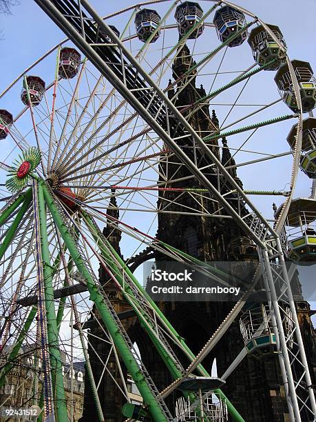 Ferris Wheel And Gothic Church Stock Photo - Download Image Now - Amusement Park Ride, Color Image, Edinburgh - Scotland